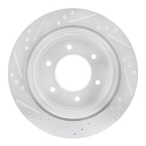 Mitsubishi Montero Brake Rotor (1) - Rear Right - R1 Concepts - Drilled & Slotted - Silver - `15-`17